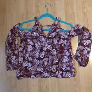 Maroon Floral Off The Shoulder Top